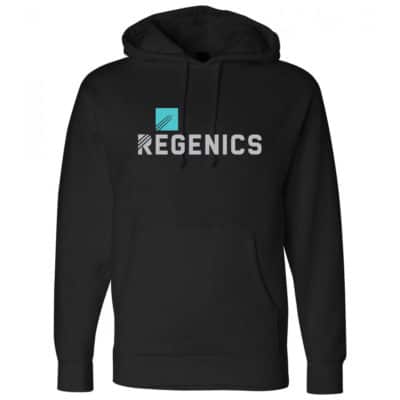 A black hoodie with the word regenics on it.