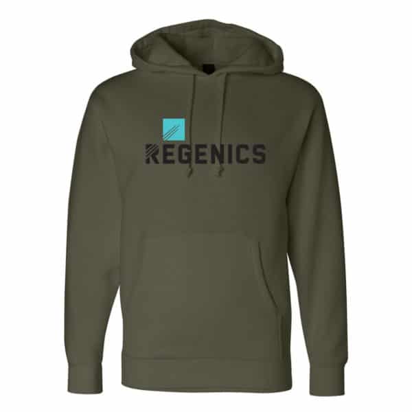 A green hoodie with the word regenics on it.
