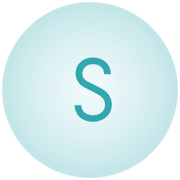 A large teal circle with the letter "S" centered in a darker shade.