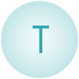 A large teal circle with the letter "T" centered in a darker shade.