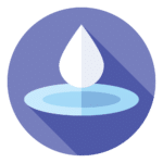 A water drop icon with a long shadow.