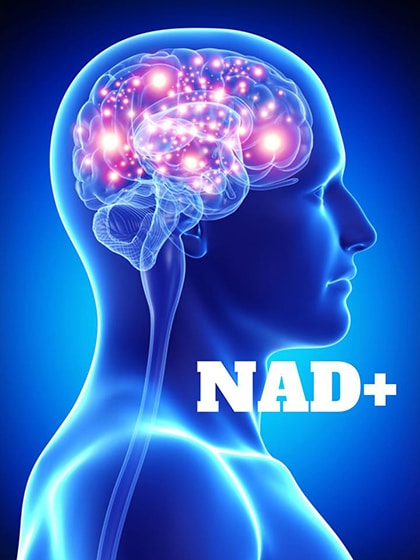 A man's head emphasizing the benefits of NAD+ supplementation.