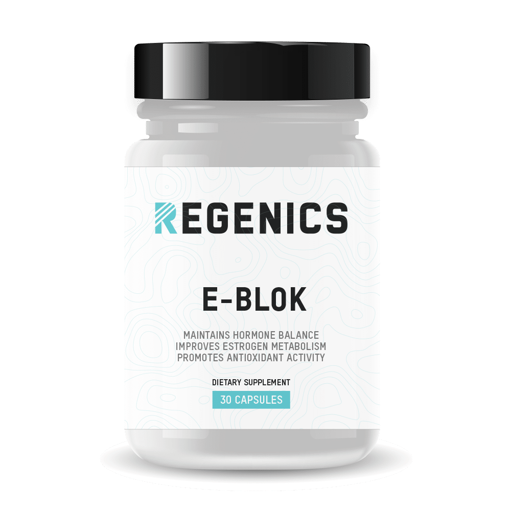 Using E-Blok to Help with Estrogen Metabolism on a white background.