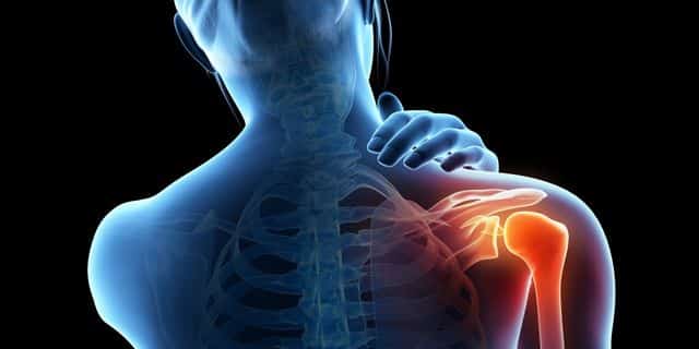 An image of a person with joint pain and a shoulder injury.