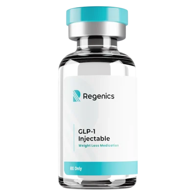 The product, a white and blue "Semaglutide" vial labeled "Regenics Injectable Compounded Semaglutide, Multiple Dose Vial, Rx Only," aids in weight loss and resembles Ozempic. However, the cost of semaglutide may differ.