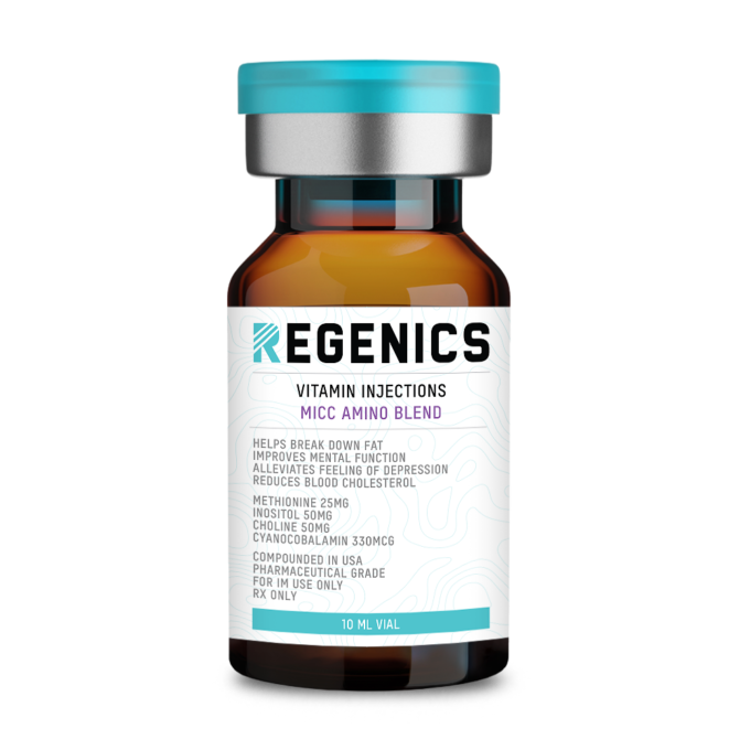Regenics AT HOME vitamin injection kit featuring a bottle of regenics vitamin injections.