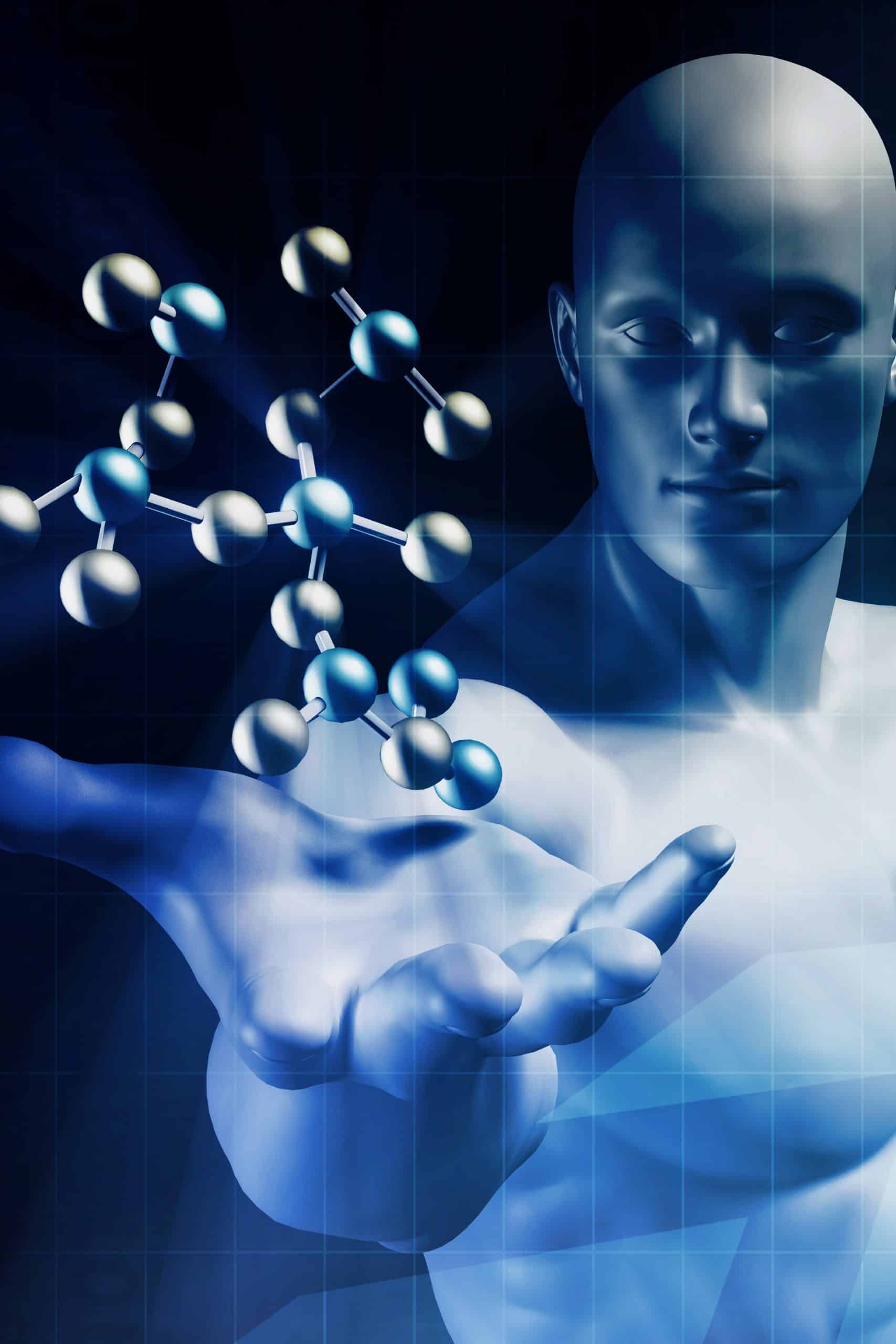 A man holding an Epithalon molecule in his hand.