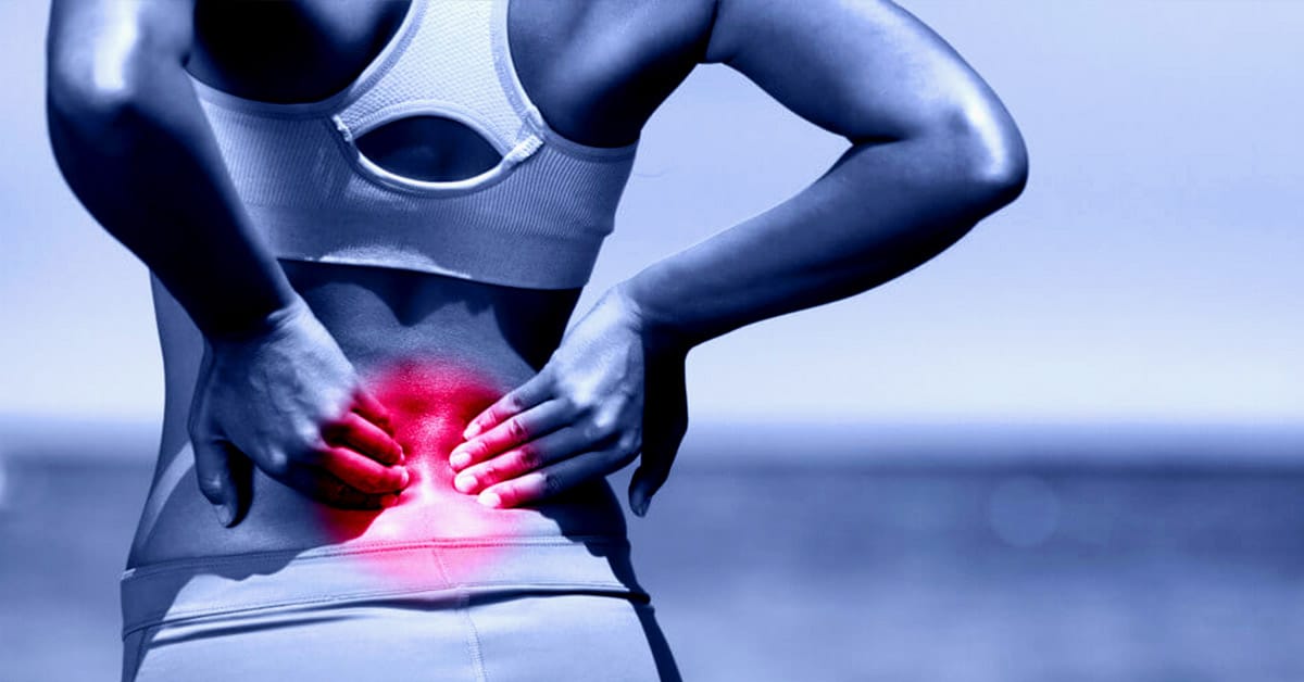 A woman with cryotherapy soothing her back pain.