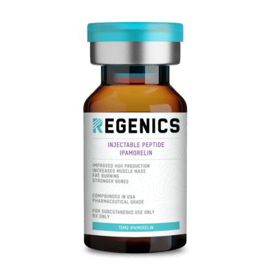A bottle of regenics Ipamorelin 15mg for increased hgh production and increased muscle mass.