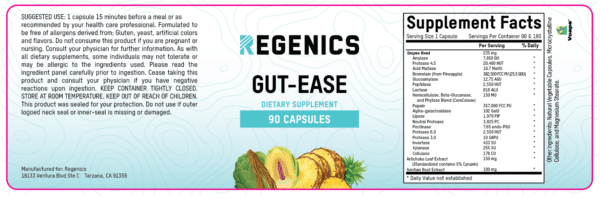 A label for Gut-Ease, promoting gut health and ease for digestive health.