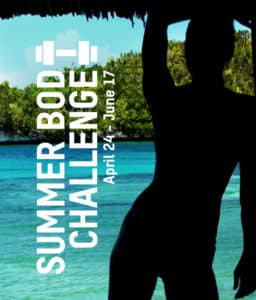 Silhouette of a person against a tropical beach backdrop with text overlay announcing "New Year Resolution Refresh" from April 24-June 17.