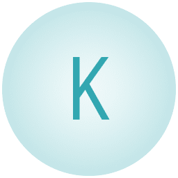 A turquoise circle with a large, stylized letter "K" sits in the center, reminiscent of Elementor's sleek design elements.