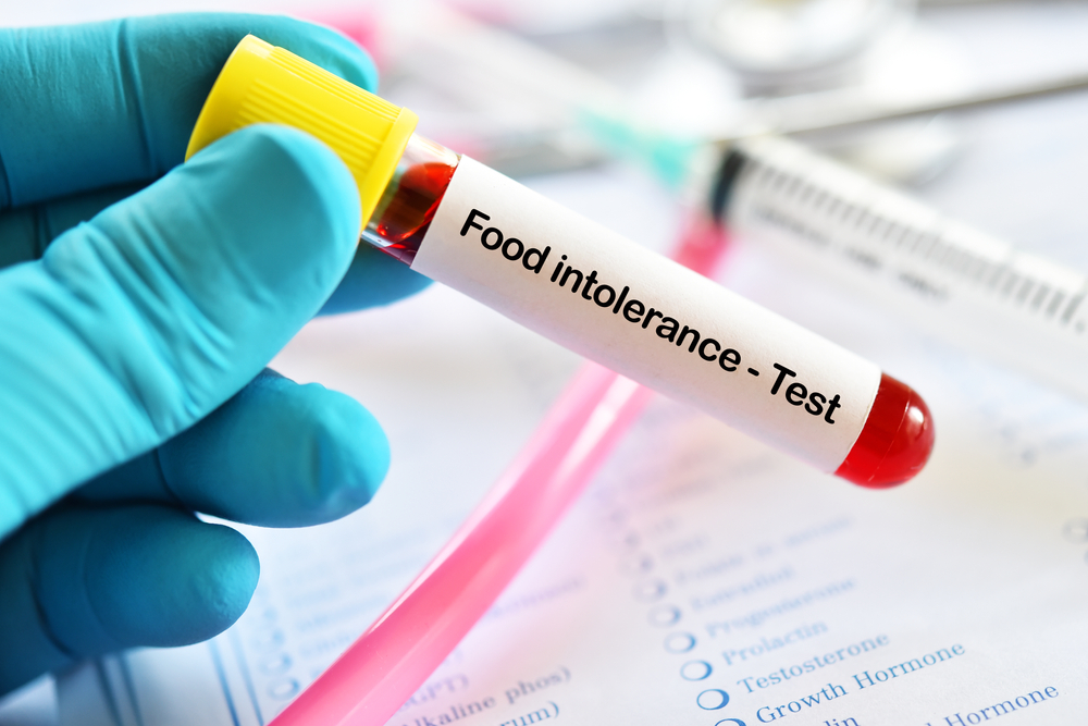 Test tube with blood sample for food intolerance test