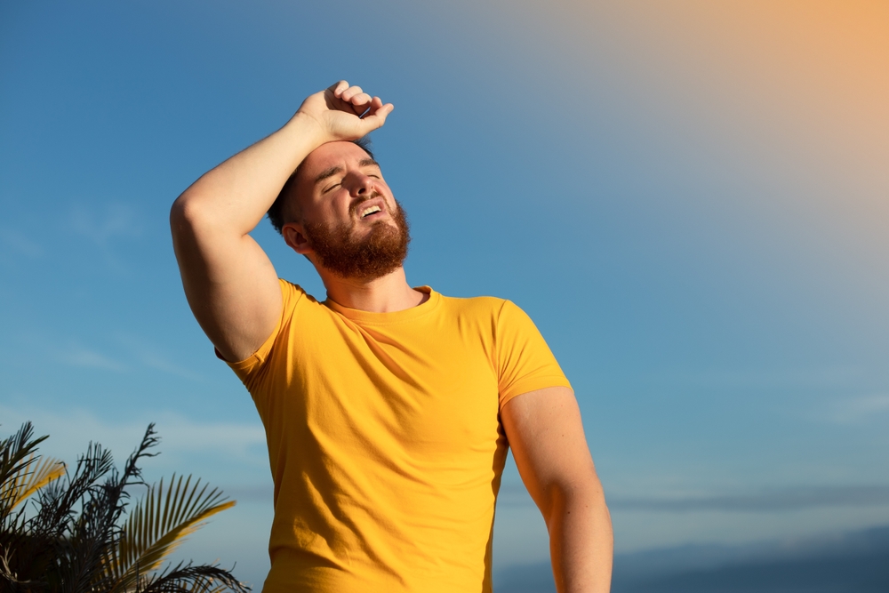 portrait of dehydrated man outdoors