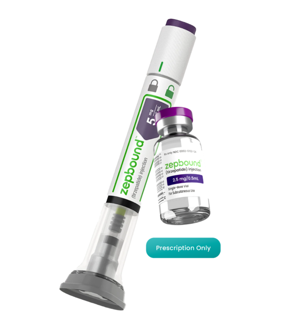 Zepbound injection kit, containing a pen injector and Tirzepatide vial, is for prescription use only.